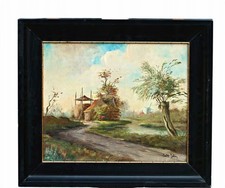 Paesaggio Rurale Con Mulino E Strada – Olio Su Tela – Firmato – Con Cornice