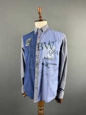 Desigual RNBW 1984 Mens Button Down Shirt Size L Blue Cotton Long Sleeve