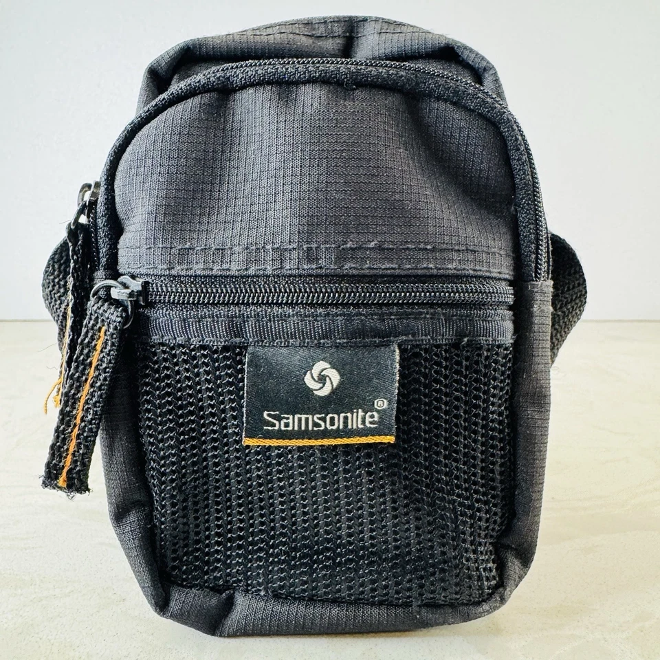 Samsonite Black Nylon Camera Bag Carry Case Small Travel Pouch 3 Zip Compartment - Image 3 of 4