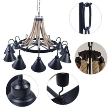 Farmhouse Chandelier 12-Lights Wagon Wheel Pendant Light Fixture Hanging Lamp