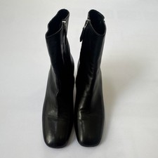 PRADA Black Leather Ankle Bootie Block Heel Square Toe Women's Boots
