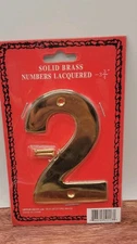 Vtg 3 3/4 inch Handcrafted Upper Deck Solid Brass House Number "2" Sealed