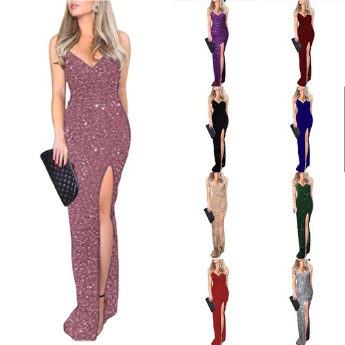 Stylisches Abendkleid für Damen ärmellos mit Pailletten und hohem Schlitz - Picture 3 of 17