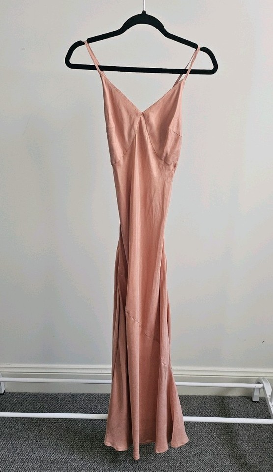 Suboo pink cupro maxi slip dress bias cut spaghetti straps V-neckline size small