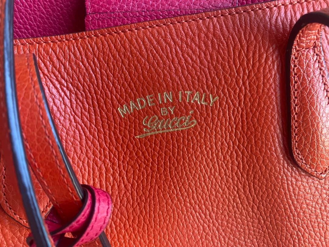 Gucci Leather Tote Bag Orange Pink Swing Authentic Italy Women's Fashion thumbnail 3