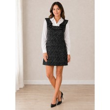 ZARA Dark Academia Preppy Dress Womens Medium Gray White Cotton Tweed Blend NEW