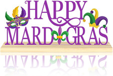 Happy Mardi Gras Metal Table Sign, Mardi Gras Table Decoration Centerpiece, Meta