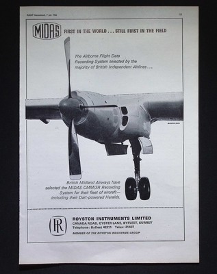 Original 1966 Werbung Royston Instruments MIDAS Flight Data Recorder