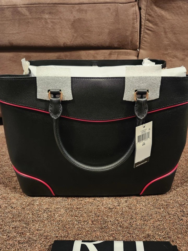 Bolso Cartera Ralph Lauren Dos Tonos Cuero Flexible Grande Marcy Negro/Rojo $495 NUEVO Foto 4 de 4