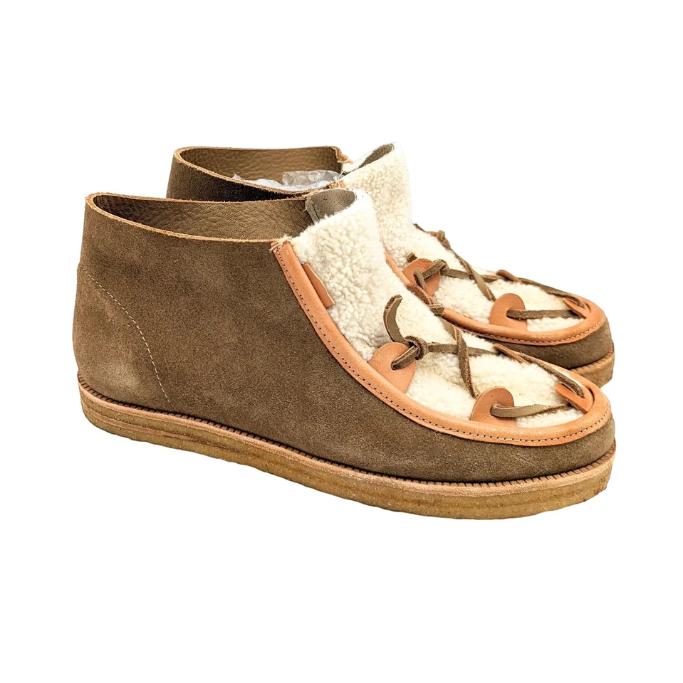 NIB Sz 7 Ancient Greek Sandals HERA Shearling Lattice Cowhide Ankle Boots Bootie - Image 2 of 4