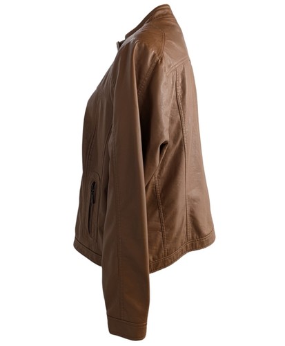 Jou Jou Woman's Size 1X Copper Brown Lined Full Zip Pockets Faux Leather Jacket - Picture 10 of 19