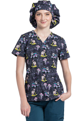 On The Go Care Cherokee Scrubs Kangaroo Panda Koala Print V Neck Top CK671 OTGC