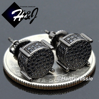 Orecchini Uomo In Argento 925 Con Zircone Cubico Nero - 8mm, Placcato Oro - BG237 - Foto 2