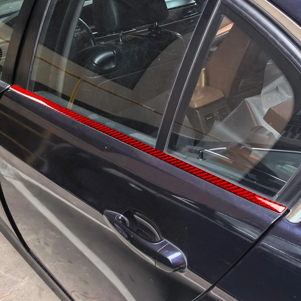 Cubierta de ventana de puerta exterior de fibra de carbono roja para BMW Serie 3 M3 E90 2005-12 Foto 3 de 4