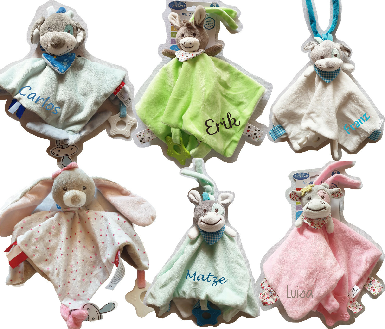 Schmusetuch bestickt mit Namen Schnuffeltuch Kuscheltuch Esel Kuh Hund Hase Igel