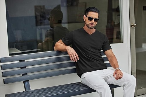 Men's Classic V-Neck T-Shirt - Short Sleeve Casual Summer Tee, Soft & Breathable - Picture 5 of 6