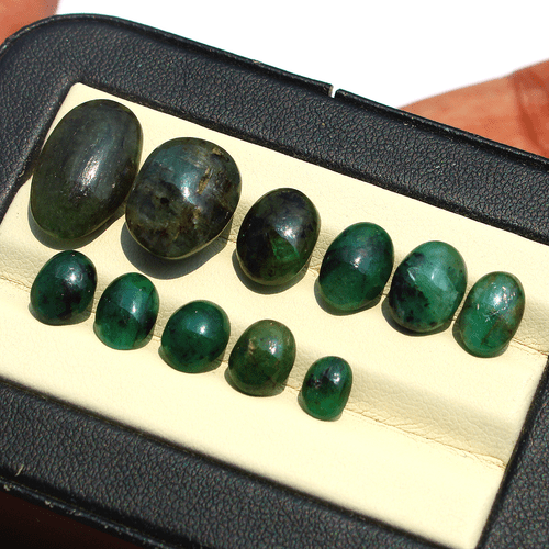 11 Pcs Natural Zambian Emerald Untreated 6.6mm-17mm Cabochon Loose Gemstones Lot - Picture 6 of 17