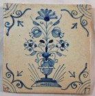 Antique Delft tile -  17th century - flowerpot