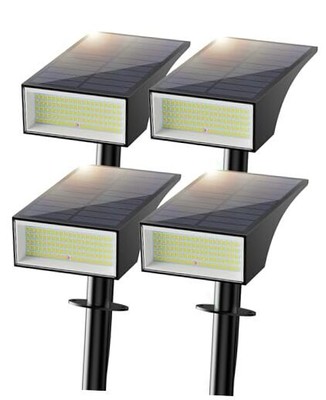  Solar Spot Lights Outdoor 4 Pack, 100 LEDs 4 Lighting Modes Landscape 