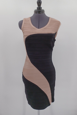 Herve Leger Black Beige Body Con Dress Size M