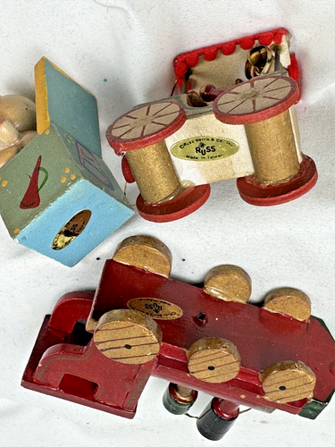 Ornaments Christmas Toy Russ Wood Train Santa Claus Teddy Bear 3 Vintage - Picture 4 of 4