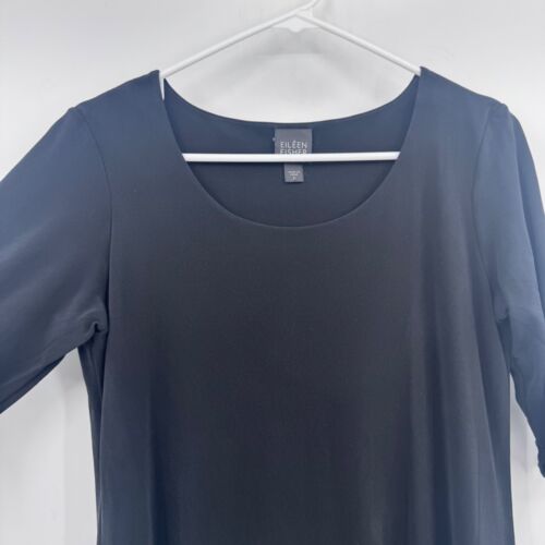 Eileen Fisher Dress Women Medium Black Short Sleeves Minimalist Stretch Knee - Picture 3 of 9