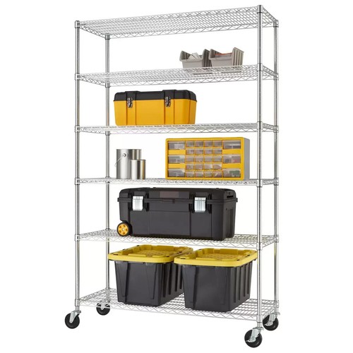 New 6-Tier Chrome Metal Storage Rack with Wheels, Heavy Duty Adjustable Shelves - Picture 3 of 4