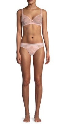 Simone Perele LIMA Ballerina Pink Sheer Stretch Nylon Plunge UW Bra 32D  Thong S