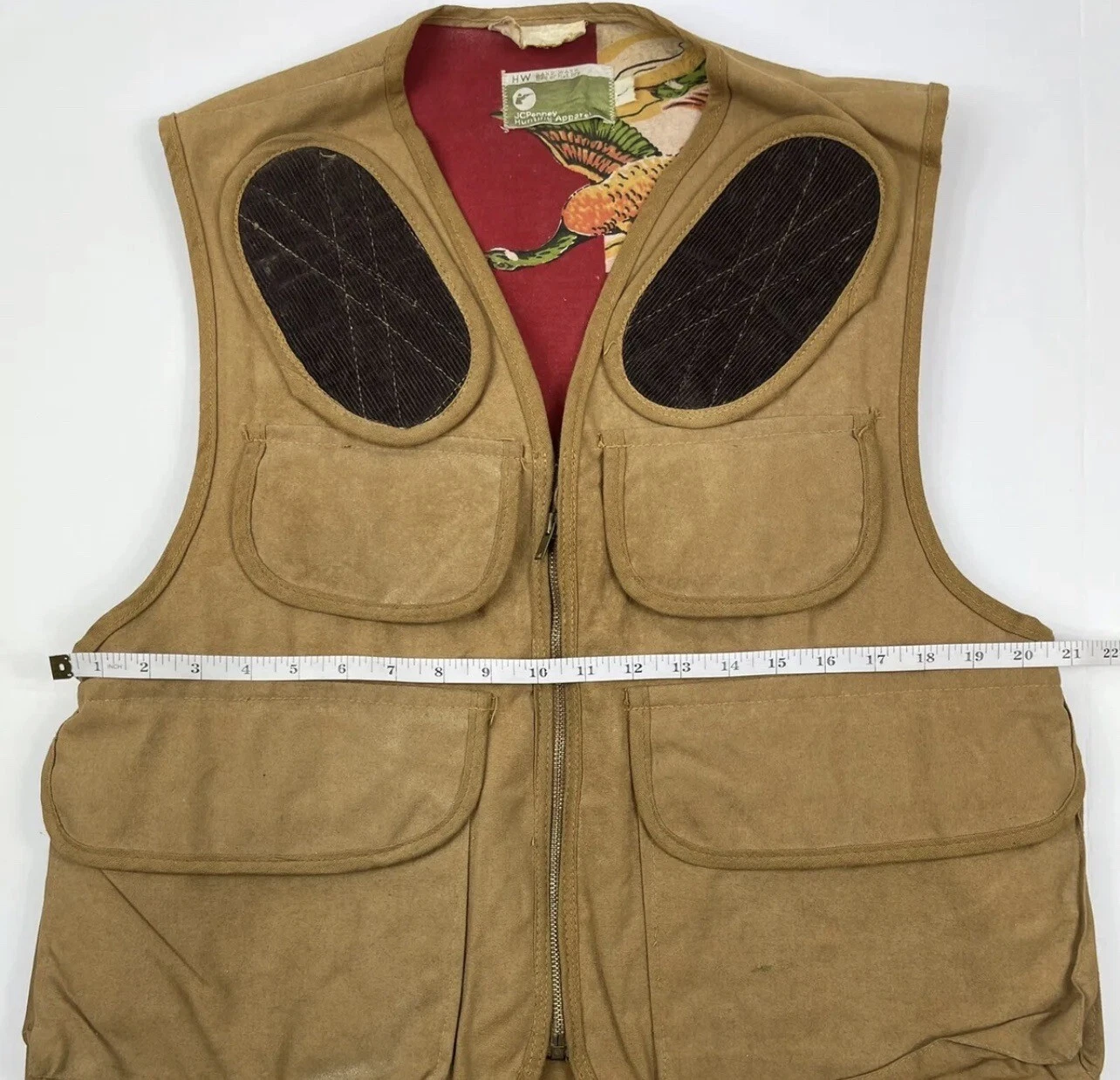 Vintage JC Penney Vest Sz L Canvas Hunting Shooting Field Made USA Cargo Pockets