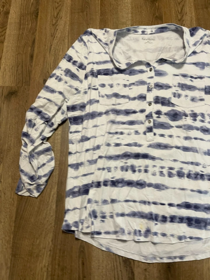 Camisa Relativity, Mujer Talla XL, Azul Blanco, Rayas, Botones 1/4, Manga 3/4 Foto 3 de 4