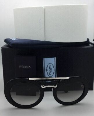 New PRADA Sunglasses SPR 15S 1AB-0A7 Black Leather & Silver Frames