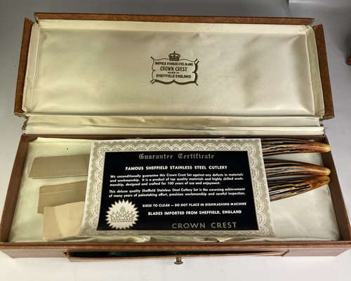 Vintage British Made Crown Crest Sheffield England 9 Piece Knife Set Bakelite - Picture 2 of 7