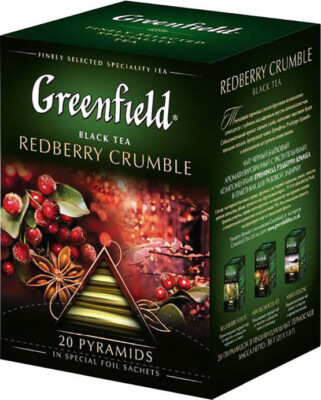 Greenfield Black Tea REDBERRY CRUMBLE 20 Pyramids Made Russia RF NO GMO