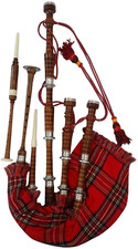 Scottish Bagpipe Rosewood Royal Stewart Tartan Natural Color with Silver Plain M