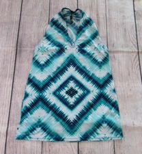 Deborah Viereck Blue Tie Dye Sleeveless Tank Top Blouse BoHo V-Neck Womens XS