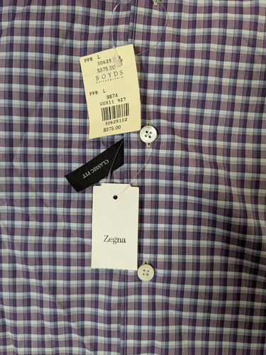 Ermenegildo Zegna Shirt Mens Large Purple Plaid New Classic Fit Long Sleeve - Picture 4 of 14