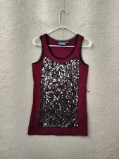 Simply Vera Vera Wang Women Top Extra Small Red Cotton Blend Sequin Tank Fit