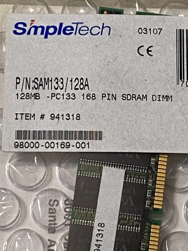 SimpleTech 128 MB PC133 168 Pin SDRAM DIMM  - Image 2 of 4