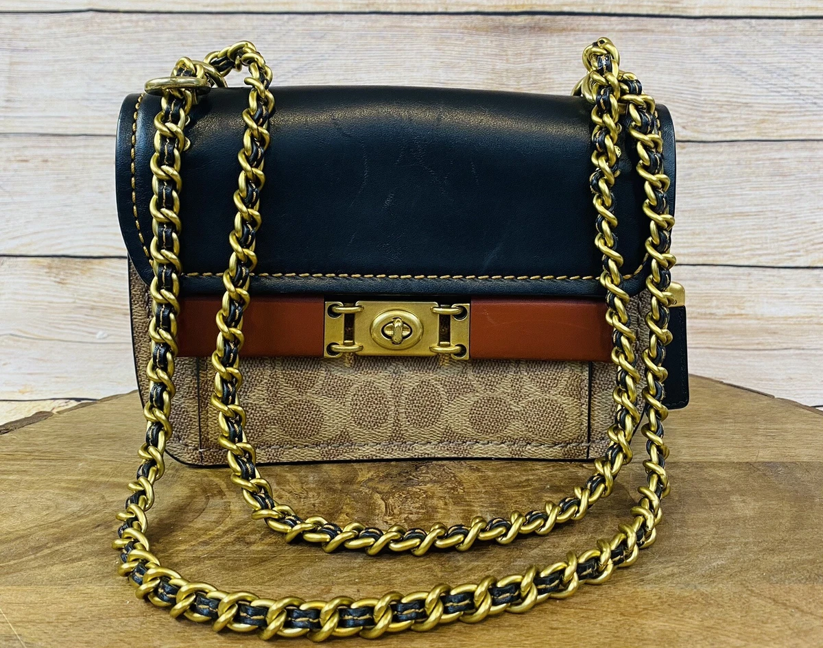 Coach black crossbody with gold chain sales