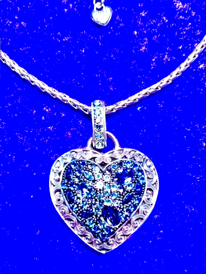 BRIGHTON CRISTAL VIAJE TONOS AZULES CRISTAL SWAROVSKI CRISTAL SLV CORAZÓN COLLAR NUEVO CON ETIQUETAS+BOLSO✨VTG Foto 2 de 4