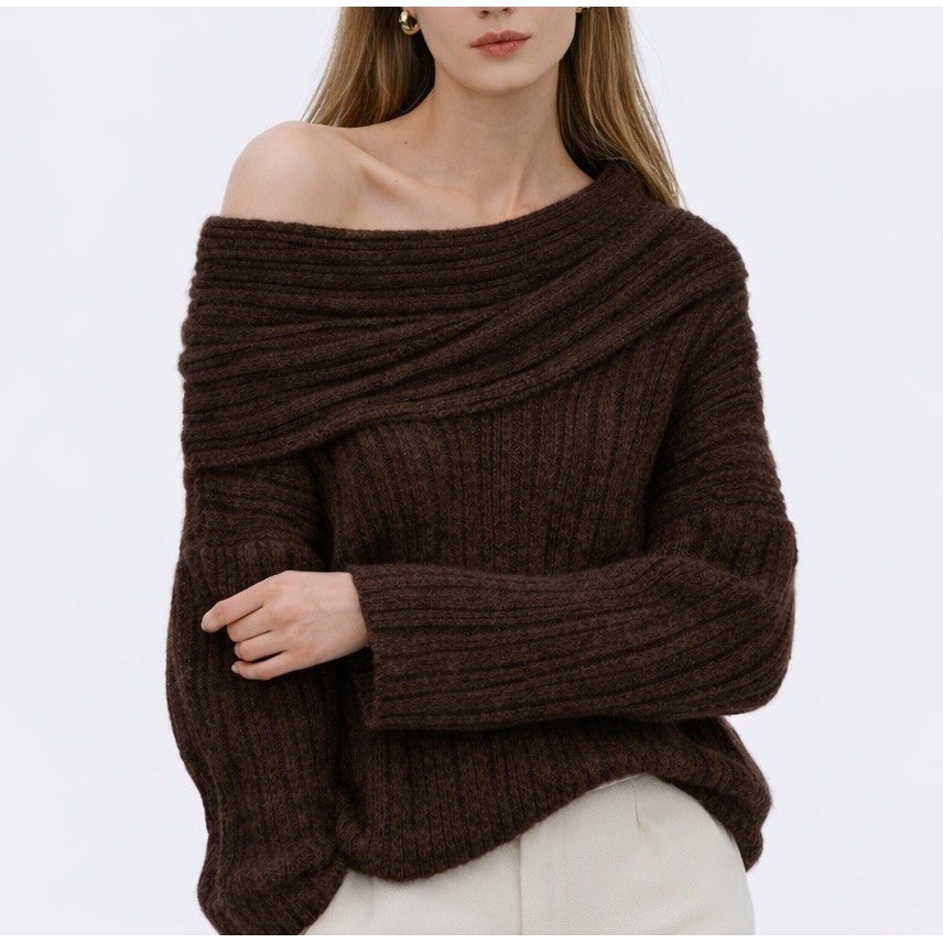 Source Unknown Becca Oversized Sweater O/S Chunky Knit Money Roll Neck Brown NEW
