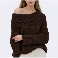 Source Unknown Becca Oversized Sweater O/S Chunky Knit Money Roll Neck Brown NEW