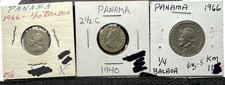 3 Coin Lot PANAMA 2 1/2 Centesimos 1940 1/10 & 1/4 Balboa 1966 World Coins