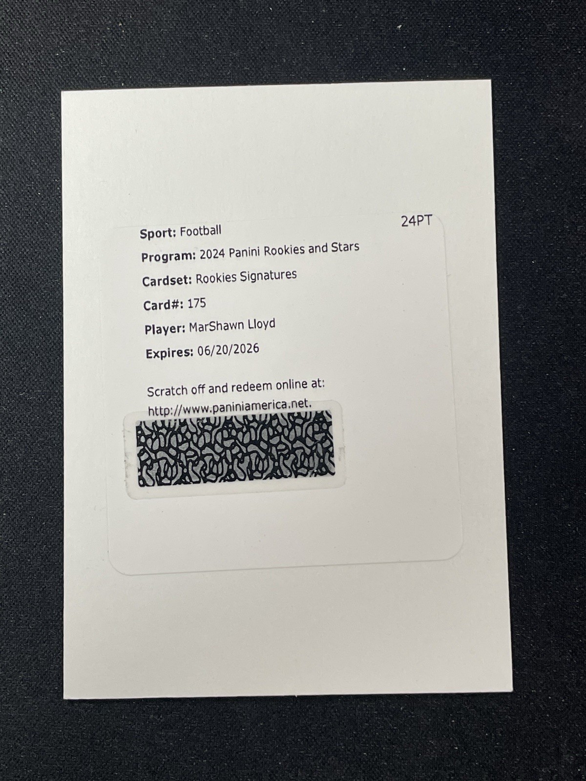 MarShawn Lloyd Panini Rookies & Stars #175 Autograph-Platinum 1/1