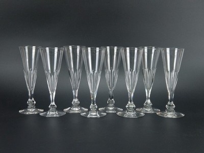 Antike hohe Flöten Sektglas Scheibenschliff 8er Set