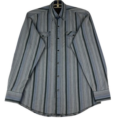 Blue Pronto Uomo Western Shirt Mens Medium (M) Striped Snap Button Long Sleeve