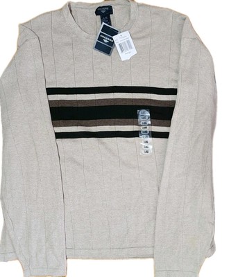   NWT Dockers Khaki Long Sleeve Pullover Mens Dress Shirt Beige Striped 