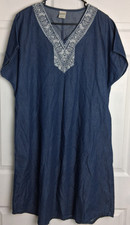 Blair Denim Chambray Shirt Dress Women Sz M Embroidered Prairie Cottagecore
