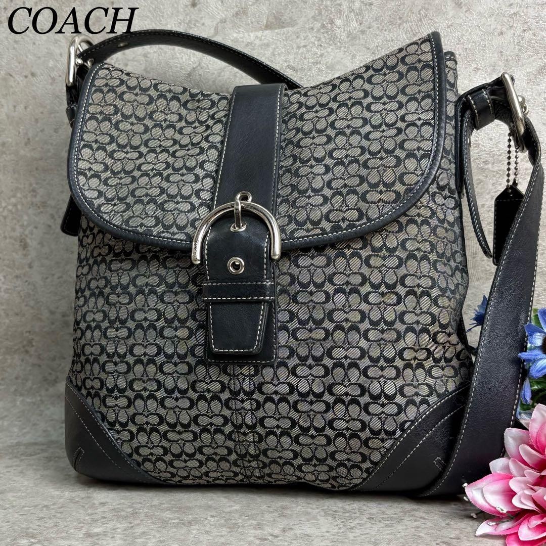 COACH Shoulder Bag Purse Signature SOHO Canvas Leather Black Authentic