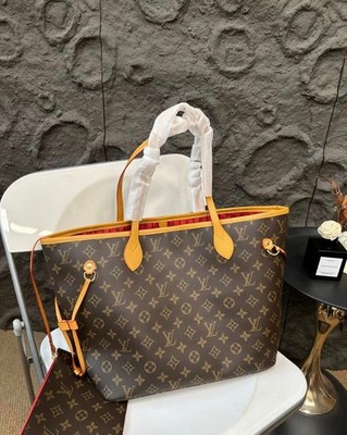 Louis Vuitton Neverfull Monogram Brown Large Tote with Pouch